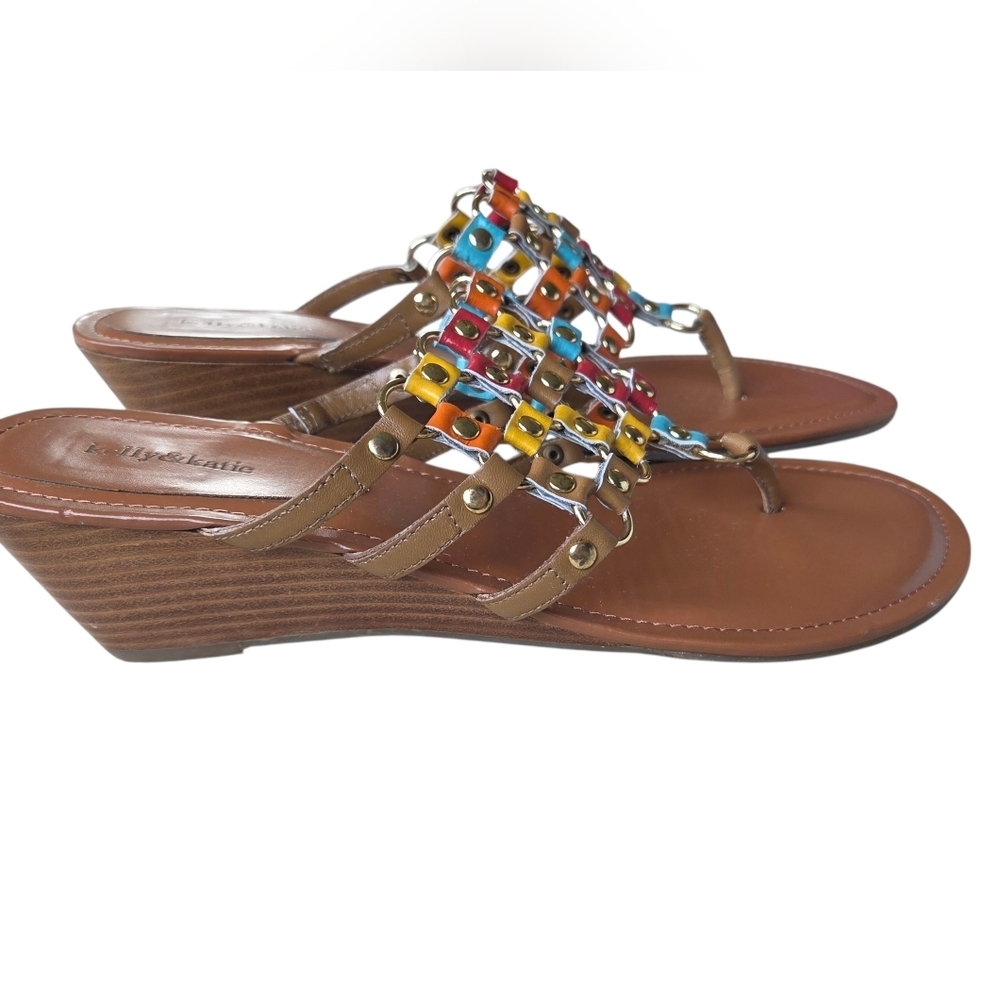Kelly & Katie Leather Colorful Wedge Sandals Size 8